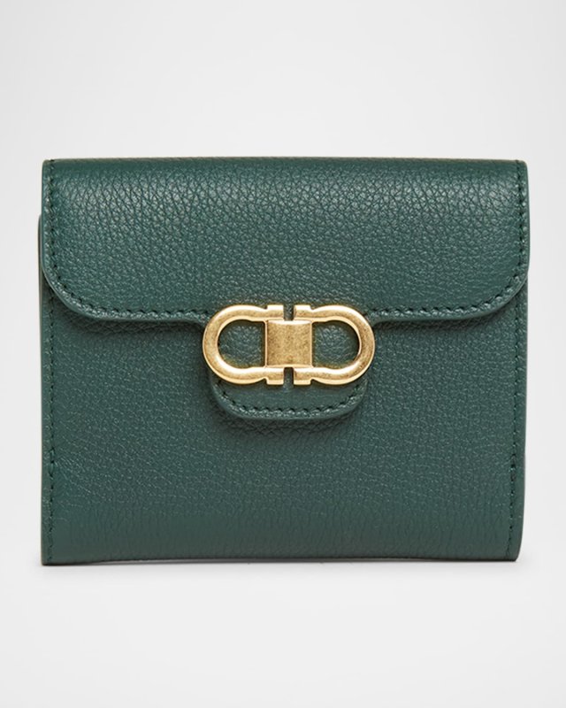 Double Gancio Grainy Leather Wallet